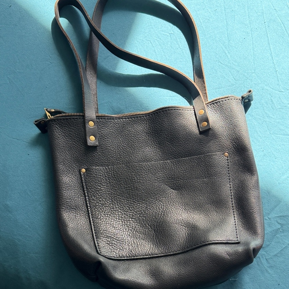 Portland leather pebbled  Black Leather Tote Bag